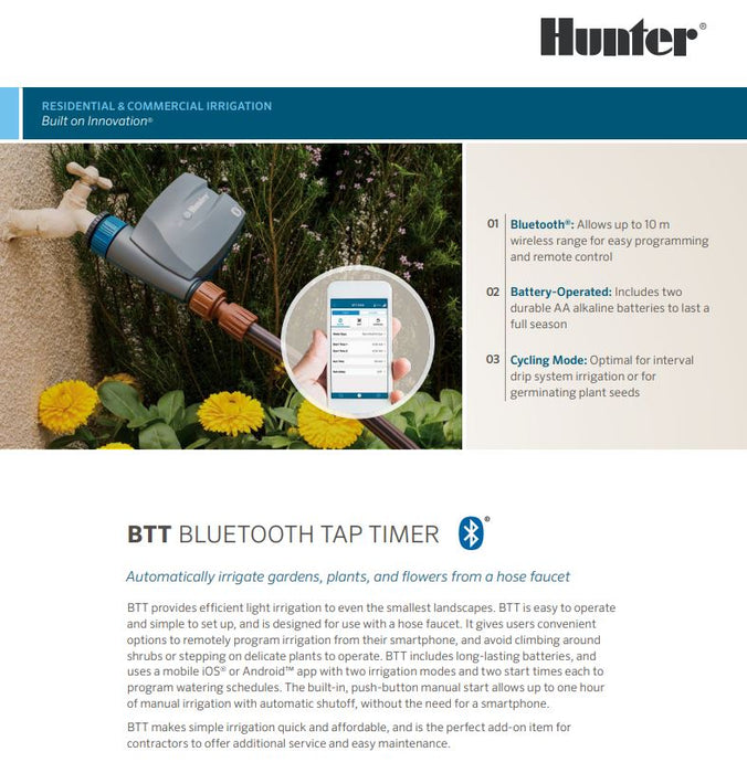 Hunter BTT Battery Operated Irrigation Tap Timer (15mm BSP)