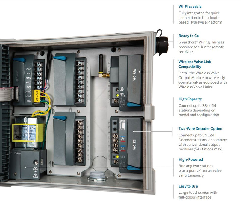 Hunter HCC Hydrawise™ 8 Station Modular WIFI Commercial Irrigation Controller and Modules (Expandable to 54 Stations)