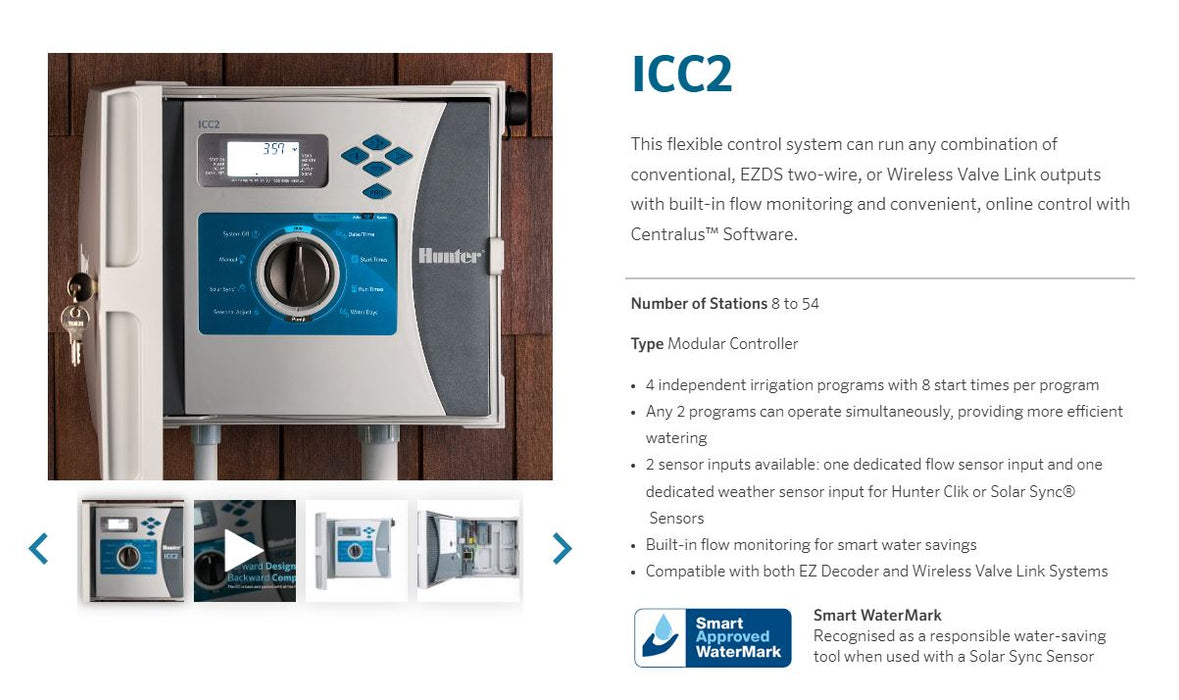 Hunter ICC2 Hydrawise™ 8 Station Modular WIFI Commercial Irrigation Controller and Modules (Expandable to 54 Stations)