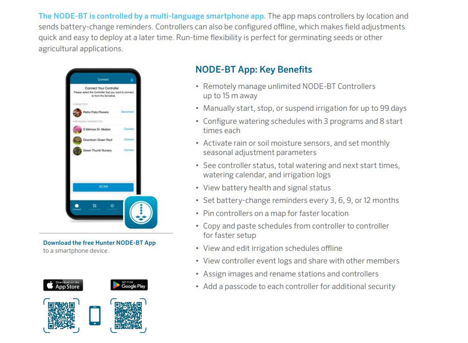 Hunter Node DC Battery Operated Irrigation Controllers with Bluetooth