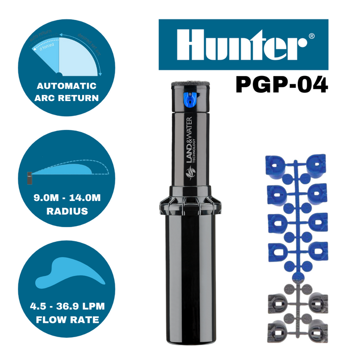 Hunter PGP-04 Ultra 100mm Adjustable Gear Drive Sprinklers (9-14m / 20mm BSP)