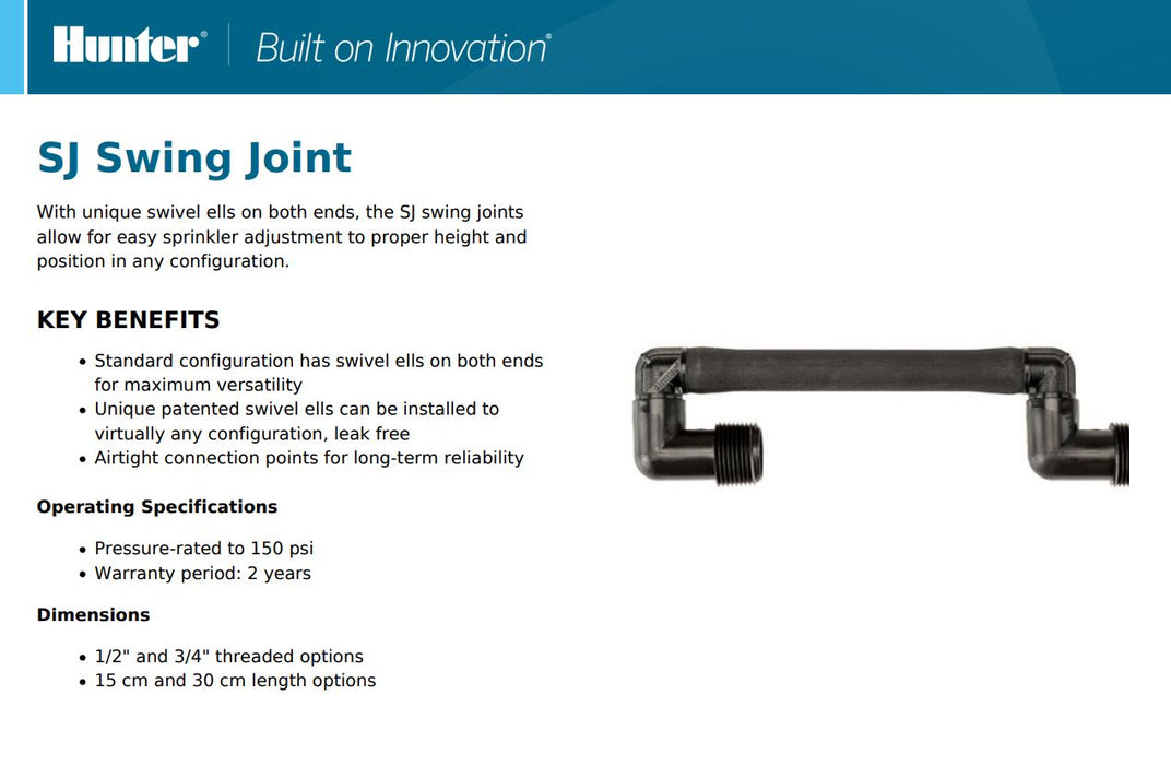 Hunter SJ Swing Joint Articulated Risers for Sprinklers With Swivel Elbows