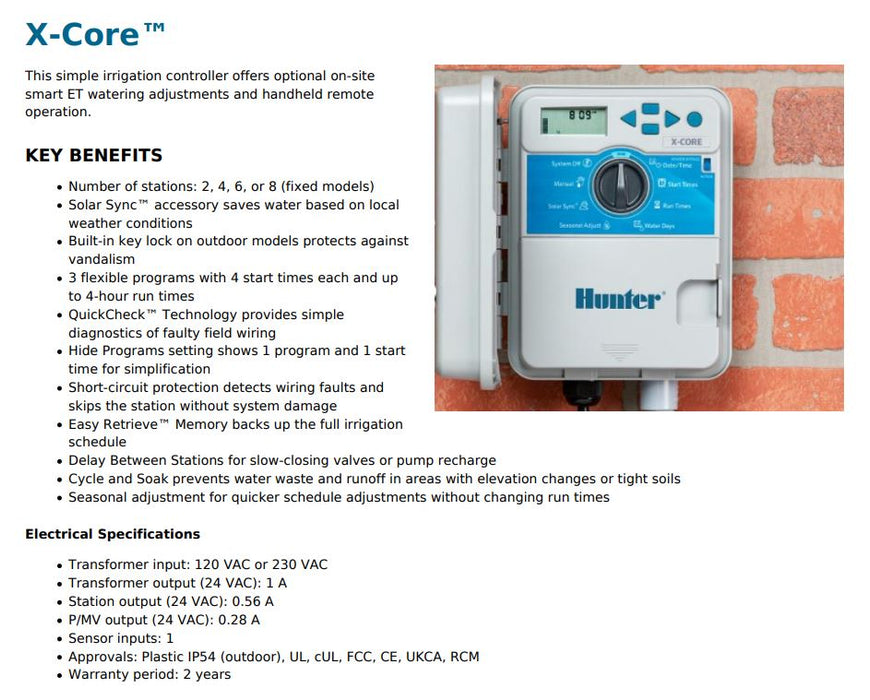 Hunter X-CORE Residential Irrigation Controllers