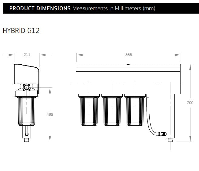 Puretec Hybrid G12 Triple Stage 10" x 4.5" Whole House UV Water Treatment System (60 LPM)