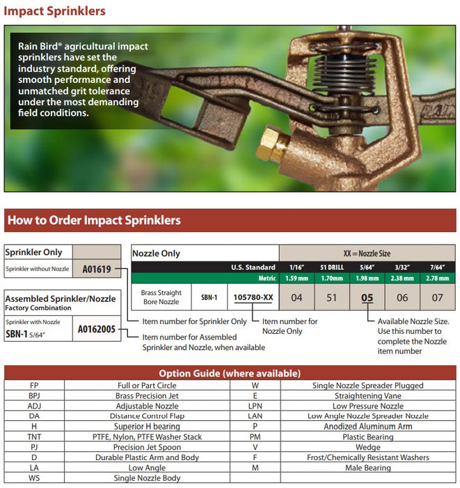 Rain Bird 14VH Full Circle Wedge Drive 15mm Male Brass Impact Sprinkler Body Only (Box of 30)