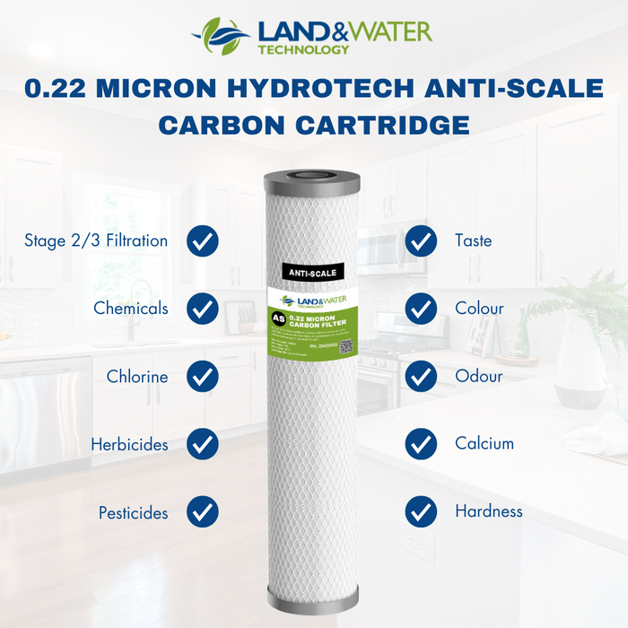 Land & Water 3-Stage Water Filtration Premium System 20" x 4.5" with SS Cover, Frame, Hard Water (Anti-Scale) Kit & 3-Stage Undersink Filter Combo