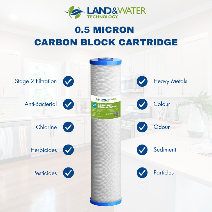 Land & Water 20" x 4.5" 0.5 Micron Carbon Block Filter Cartridge (Stage 2/3)