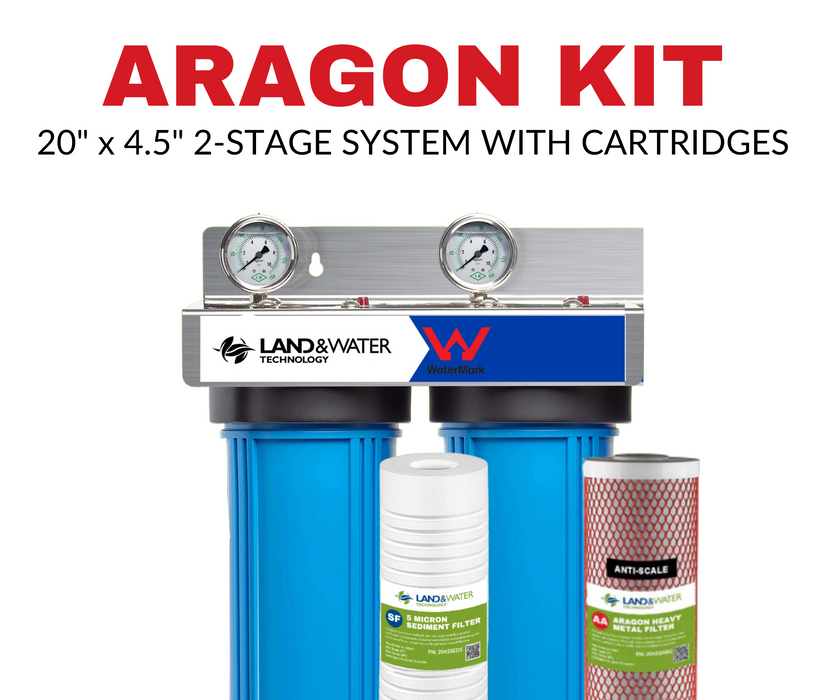 Land & Water 2-Stage Complete Home Water Filtration System 20" x 4.5" with Aragon Cartridge Kit