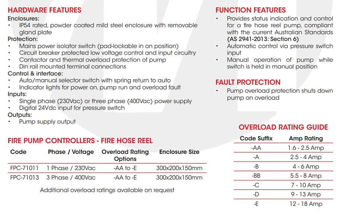 Matelec Fire Hose Reel Pump Controller with IP54 Enclosure