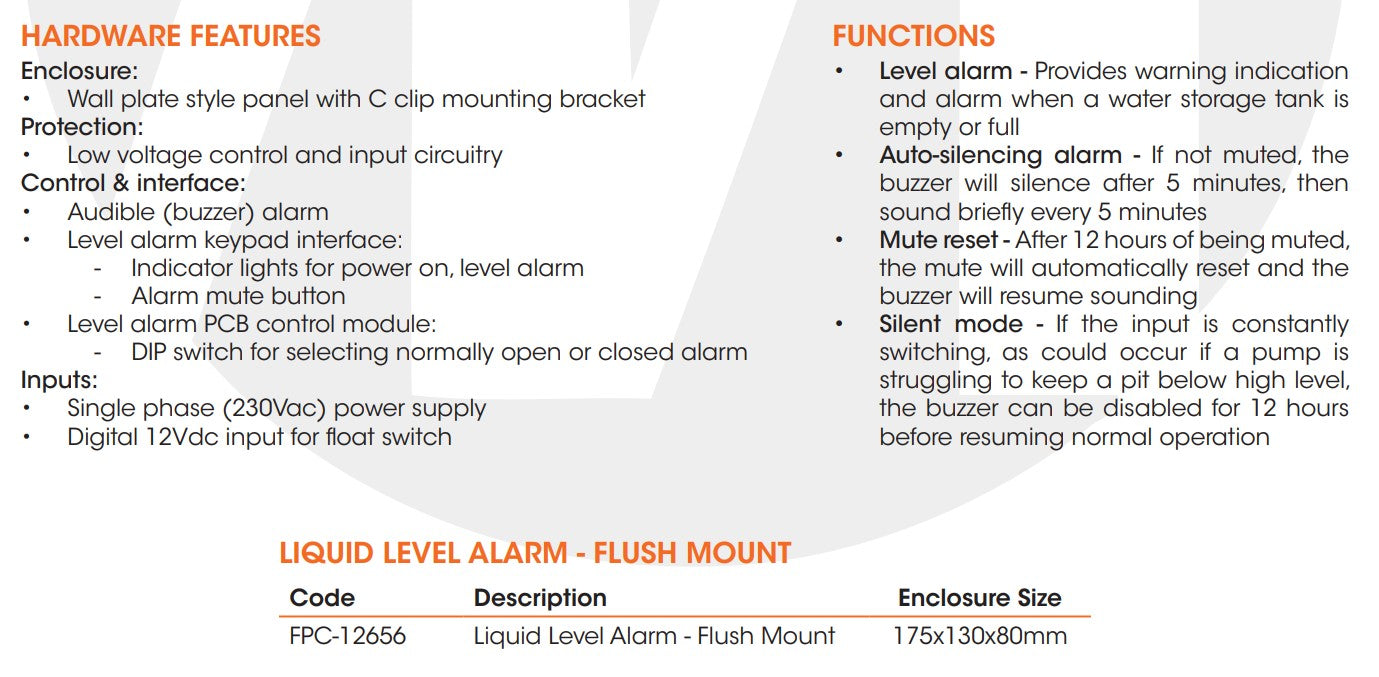 Matelec FPC-12656 Flush Mount Set-Point Level Alarm with Audible Buzzer & LED Indicators