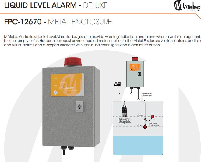 Matelec FPC-12670 Deluxe Set-Point Alarm with Audible Buzzer, Strobe & Keypad Interface with IP54 Enclosure