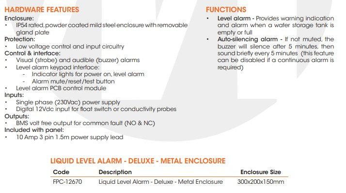 Matelec FPC-12670 Deluxe Set-Point Alarm with Audible Buzzer, Strobe & Keypad Interface with IP54 Enclosure