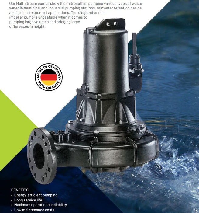 Jung Pumpen MULTISTREAM Submersible Sewage Wastewater Pumps with Channel Impeller & Adjustable Axial Gap