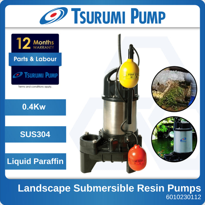 Tsurumi 50PUA2.4S 0.40kW Automatic Submerible Wastewater Pump with Vortex Impeller (Max 270LPM/95kPa)