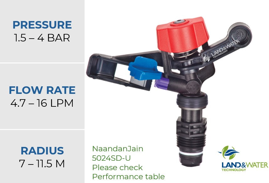 NaanDanJain 5024SD Low angle 12° Full Circle 15mm Male Plastic Impact Sprinklers