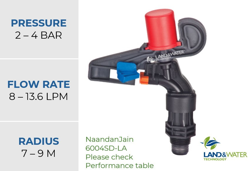 NaanDanJain 6004SD-LA Low Angle Full Circle 15mm Male Plastic Impact Sprinklers