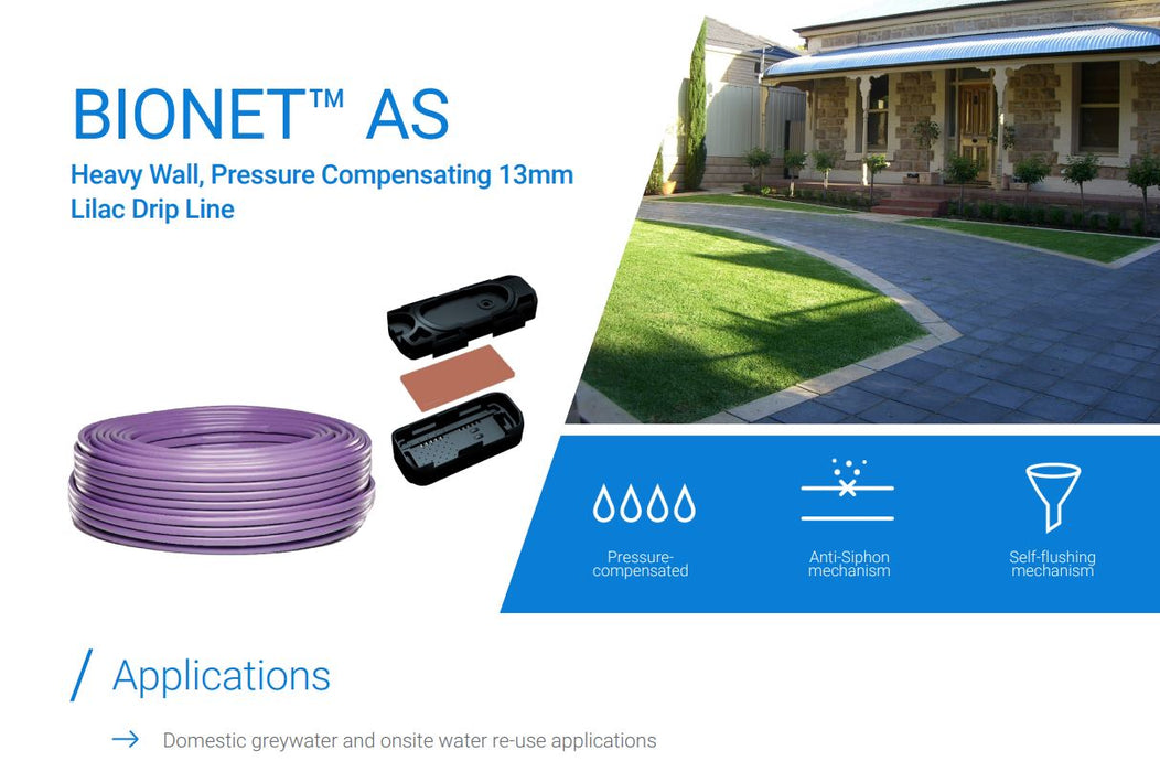 Netafim Bionet AS Purple 13mm Heavy Wall Pressure Compensating Grey Water Dripline