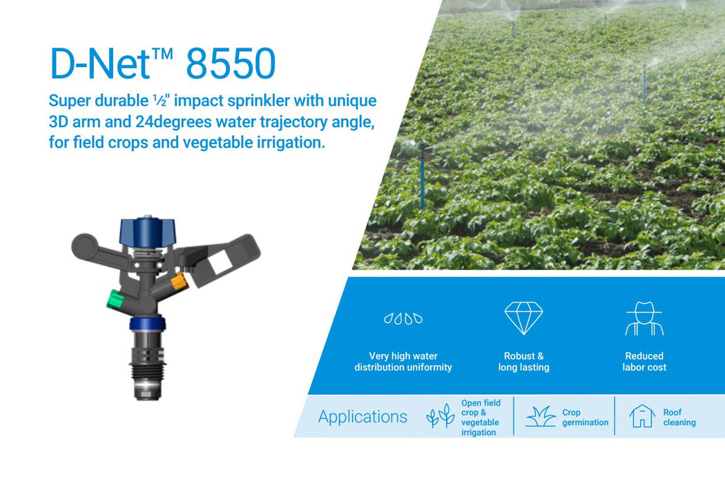 Netafim D-Net 8550 Full Circle 15mm Male Plastic Impact Sprinkler with Double 4.0mm/2.5mm Nozzle Bulk Special Box of 168