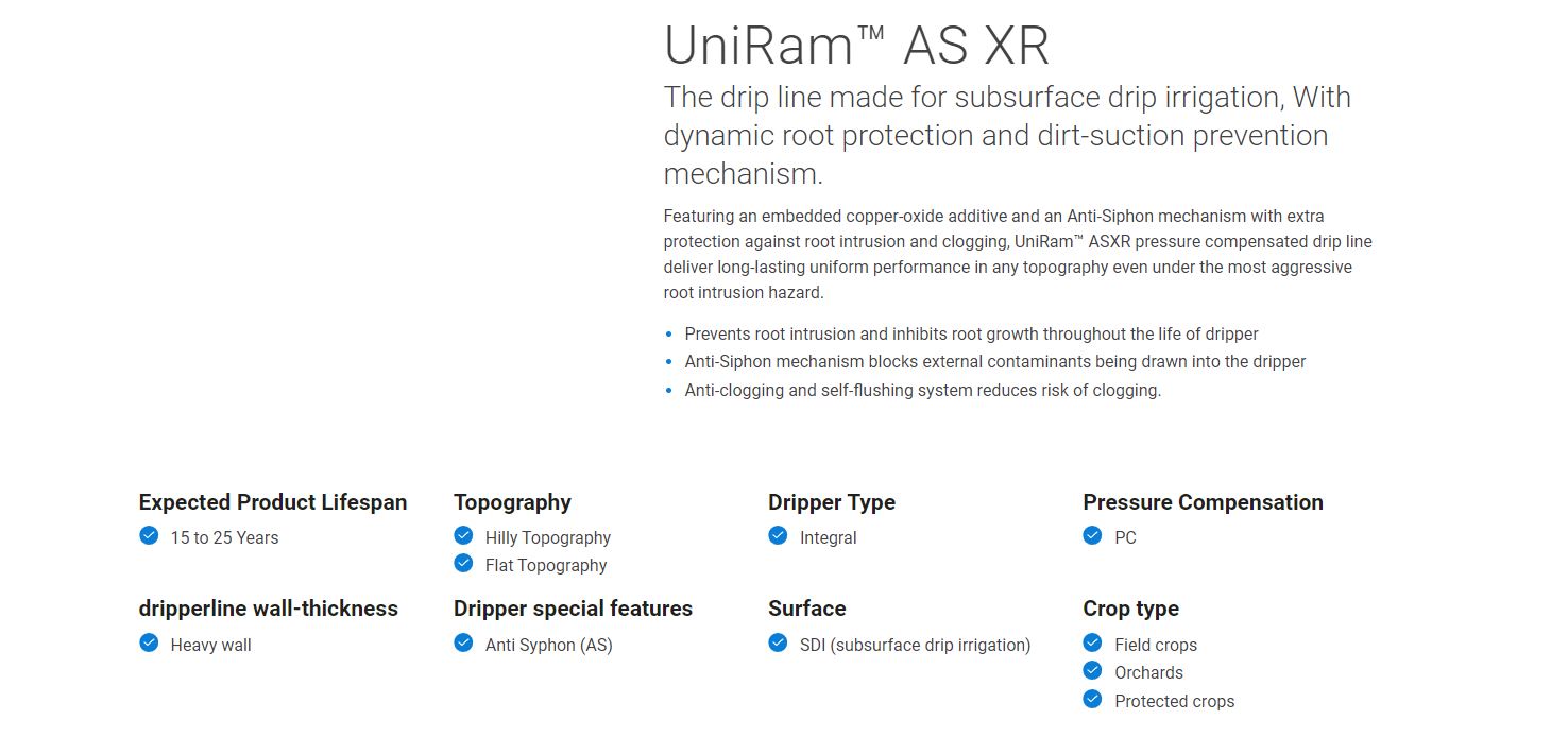 Netafim Uniram 16mm AS XR Subsurface Agriculture Dripline 400m with built-in Copper Oxide