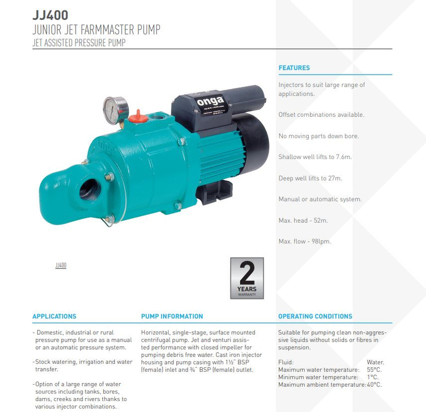 Onga JJ400 0.75kW Jet Pump with Pressure Tank | Shop Online