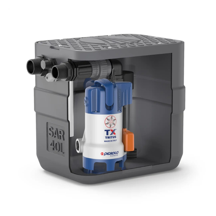 Pedrollo 40L Automatic Wastewater Sewage Packaged Pump Station with Tritus-TX 0.55kW Grinder Pump (Max 90LPM)
