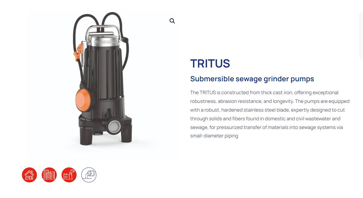 Pedrollo Tritus Submersible Drainage Wastwater Pumps with Hardened Stainless Steel Grinder (Max 280LPM)