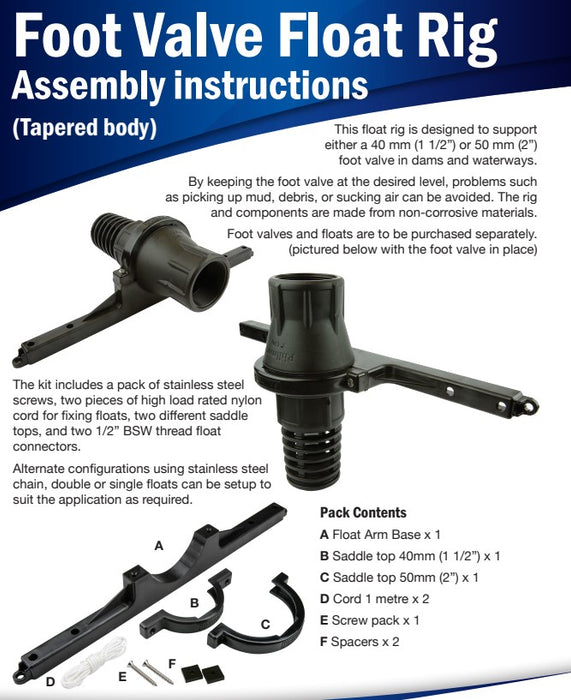 Philmac Poly Foot Valve Float Rig Kit for 40mm & 50mm Valves