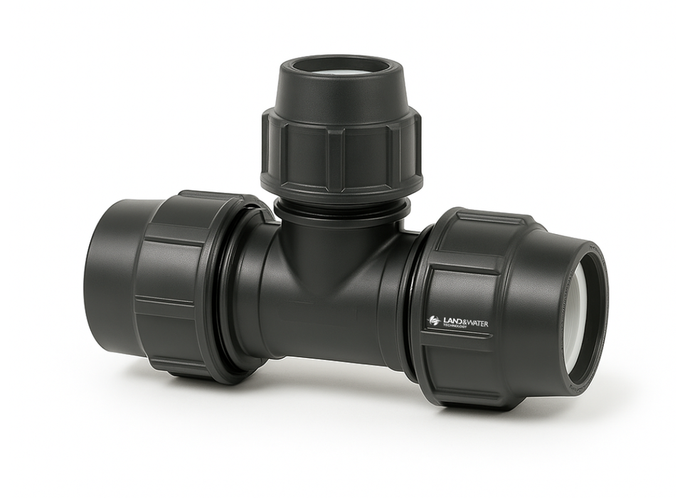 Plasson Metric Compression Reducing Tees for Blueline Poly Pipe