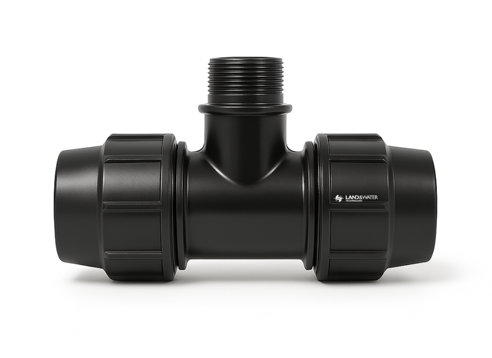 Plasson Metric Compression Male BSP Tees for Blueline Poly Pipe