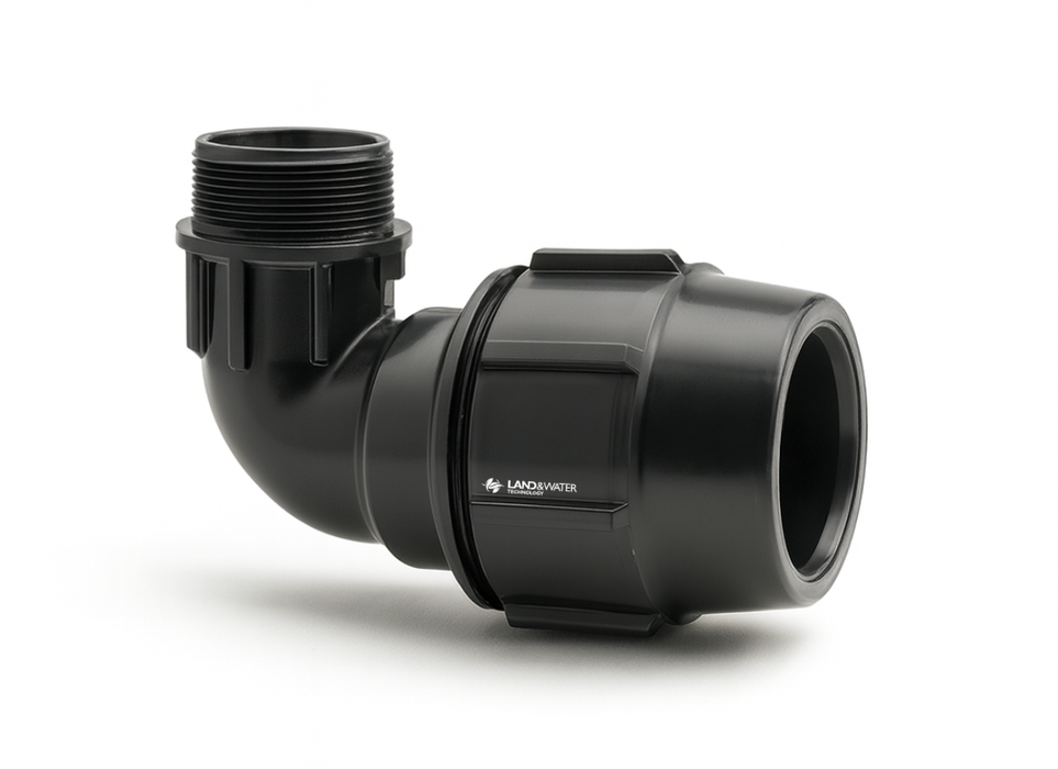 Plasson Metric Compression Male BSP Elbows for Blueline Poly Pipe