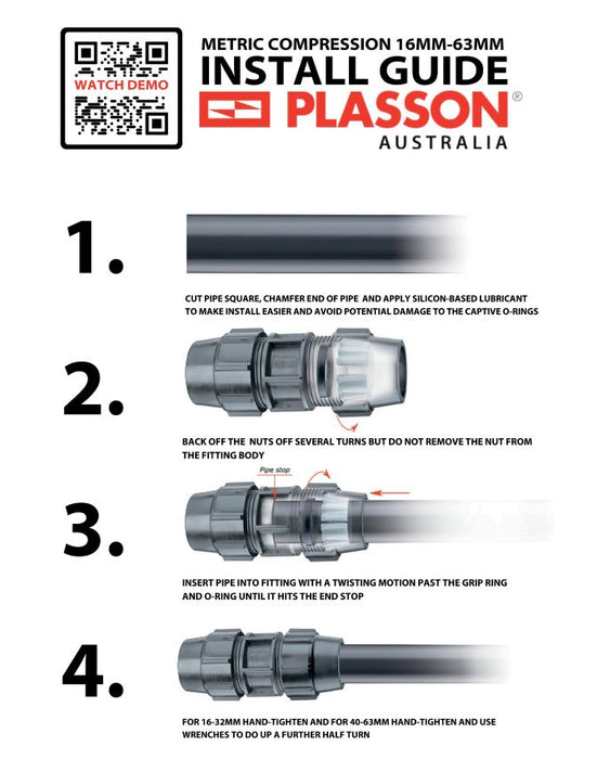 Plasson Metric Reducing Tees for Blueline Poly Pipe