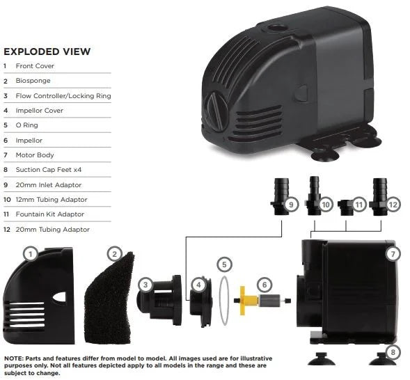 PondMax HP850 14W Hydroponic/Aquaponic Water Pumps Robust Impeller & Built-In Flow Control (Max 14LPM)