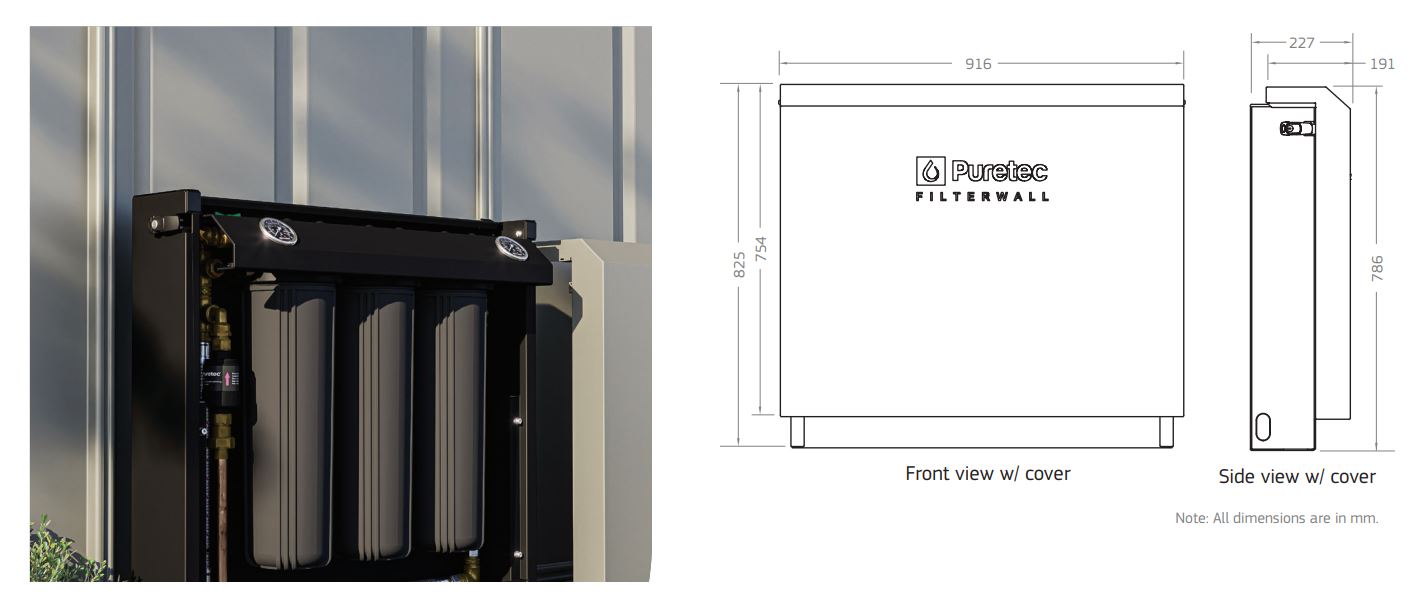 Puretec Filterwall F4 Freestanding Whole House Filtration System with ScaleGuard Kit & Plumbed Bypass (30LPM)