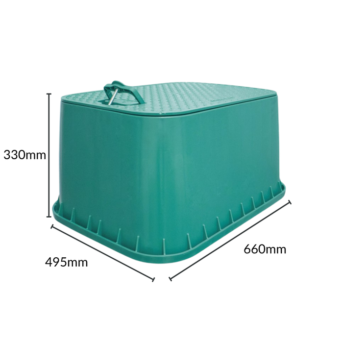 Rain PZRM Cert 115 20" Jumbo Extra Tough EzOpen Commercial Medium Rectangular Valve Box with Lifting Handle (495mm Wide x 660mm Long x 330mm Deep)