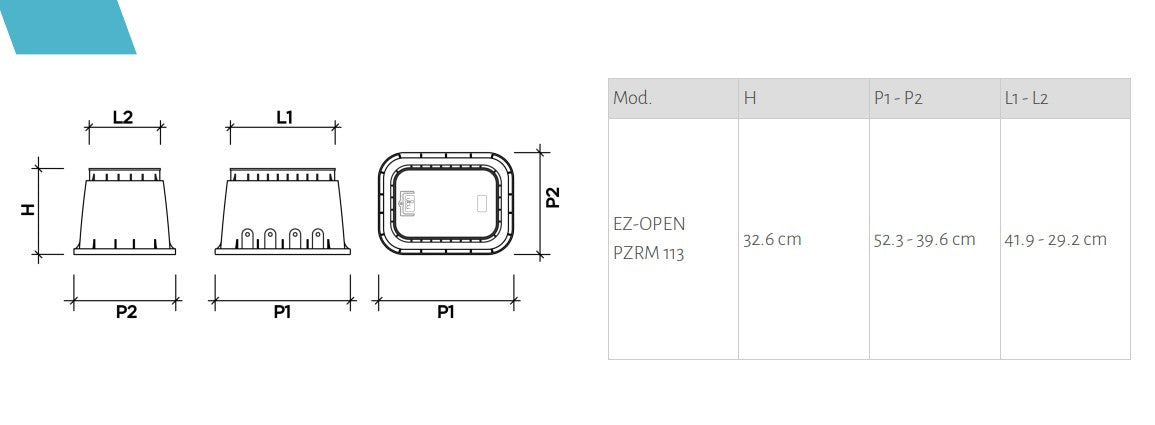 Rain PZRM Cert 113 12" EzOpen Extra Tough Commercial Medium Rectangular Valve Box with Lifting Handle (395mm Wide x 525mm Long x 330mm Deep)