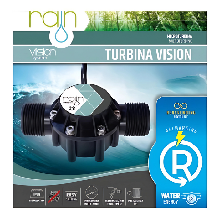 Rain Turbina Vision Inline Water-Powered Battery Charger for Rain Irrigation Controllers