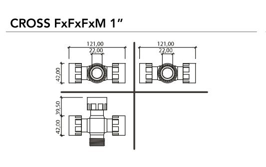 Rain PVC 25mm Manifold Swivel Cross M/F/F/F with O-Ring
