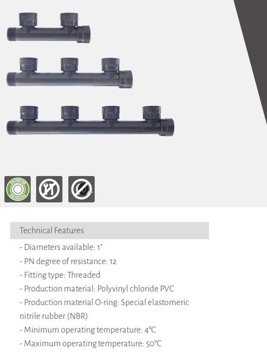 Rain PVC 25mm Multiport Manifold Fitting with Swivel Connections