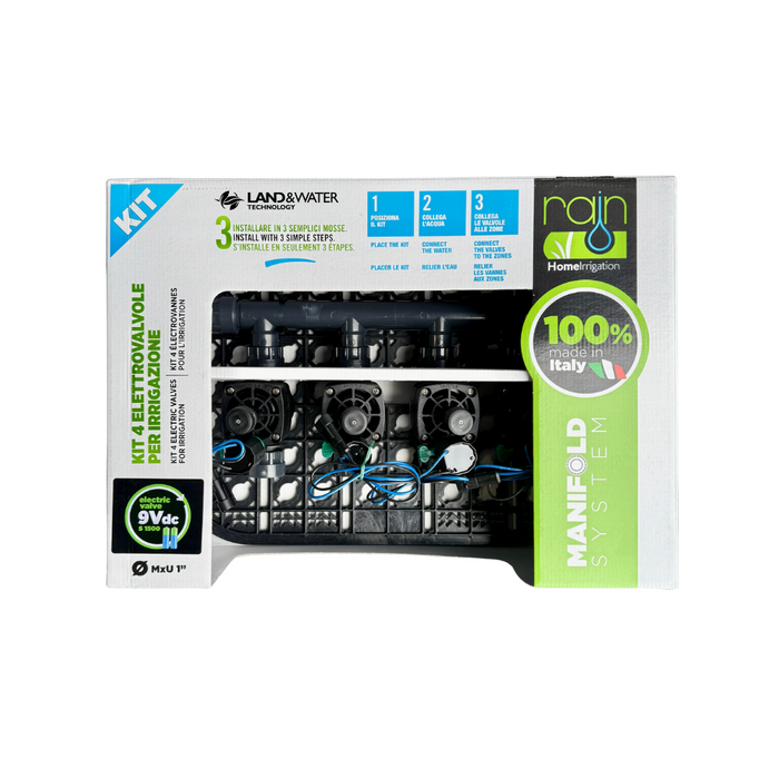 Rain Pre-Assembled DC 25mm Irrigation Solenoid Manifold Kit with x4 Valves & Quick Connectors