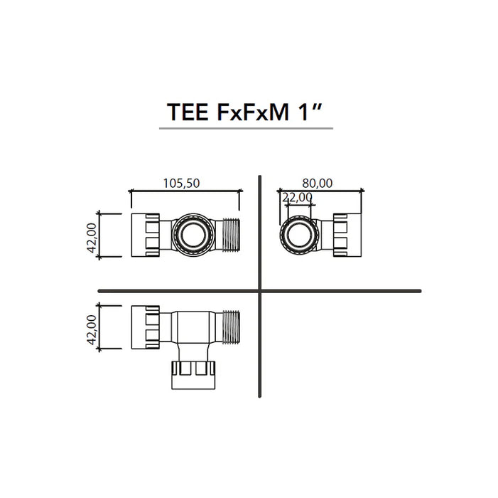 Rain PVC 25mm Manifold Swivel Tee F/F/M with O-Ring