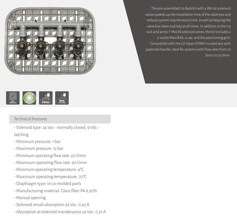 Rain Pre-Assembled AC 25mm Irrigation Solenoid Manifold Kit with x4 Valves