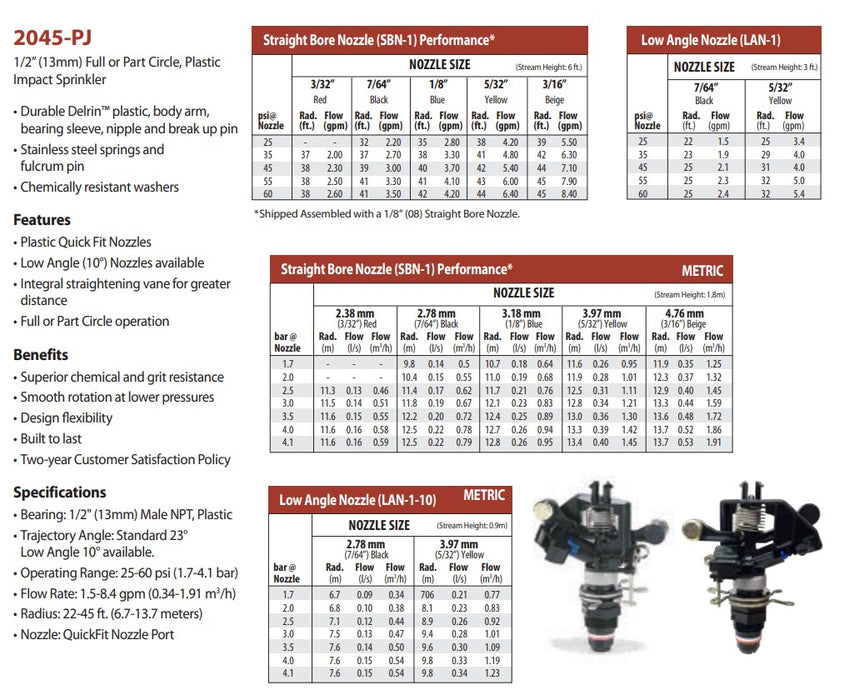 Rain Bird 2045PJ Ajustable Full/Part Circle 15mm Male Plastic Impact Sprinkler (Box Of 20)