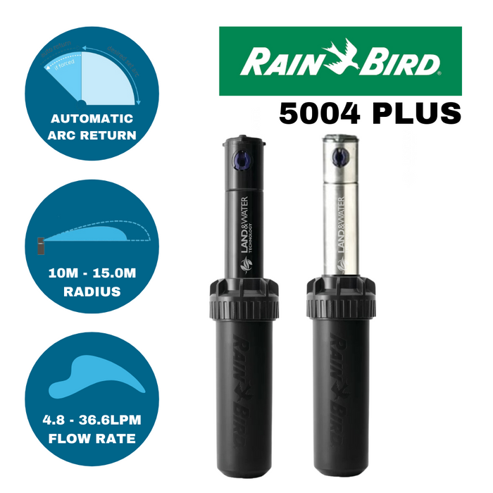 Rain Bird 5004 PLUS 100mm Adjustable 40-360° Gear Drive Sprinklers with Flow Stop Capability (10-15m / 20mm BSP)