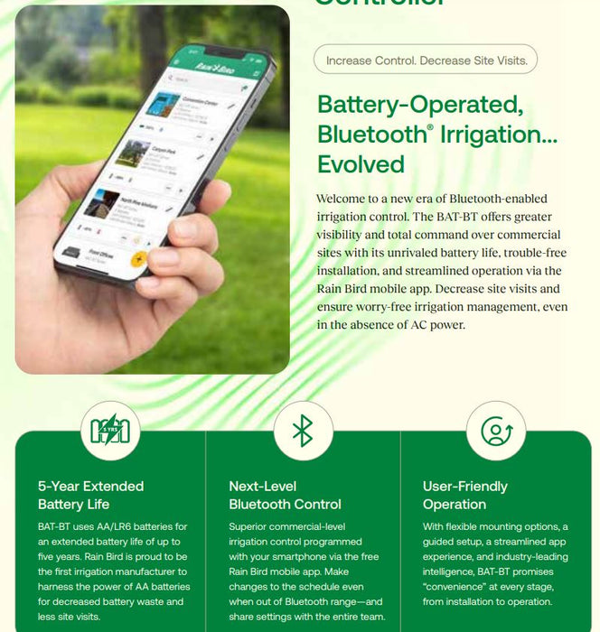 Rain Bird ESP-BAT-BT Battery Powered Irrigation Controllers with Bluetooth