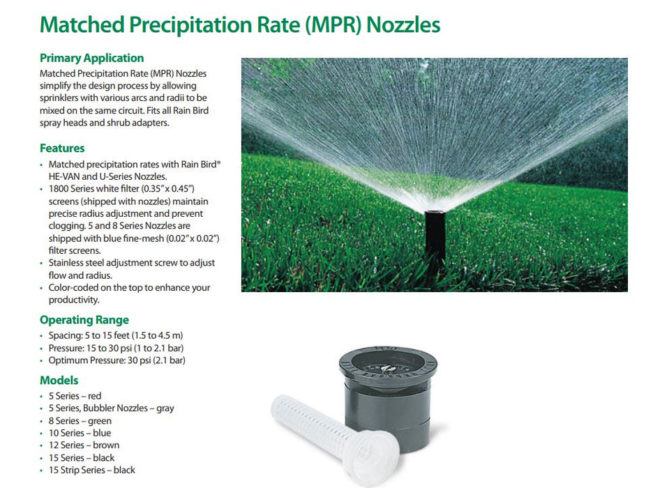 Rain Bird MPR Fixed Sprinkler Nozzles Female (Suites Rain Bird/Hunter Bodies)