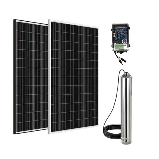 TH 3" 0.50kW Submersible Solar Bore Pump Complete Kit with x2 200W Solar Panels & 40m Cable (Max 23LPM/800kPa)
