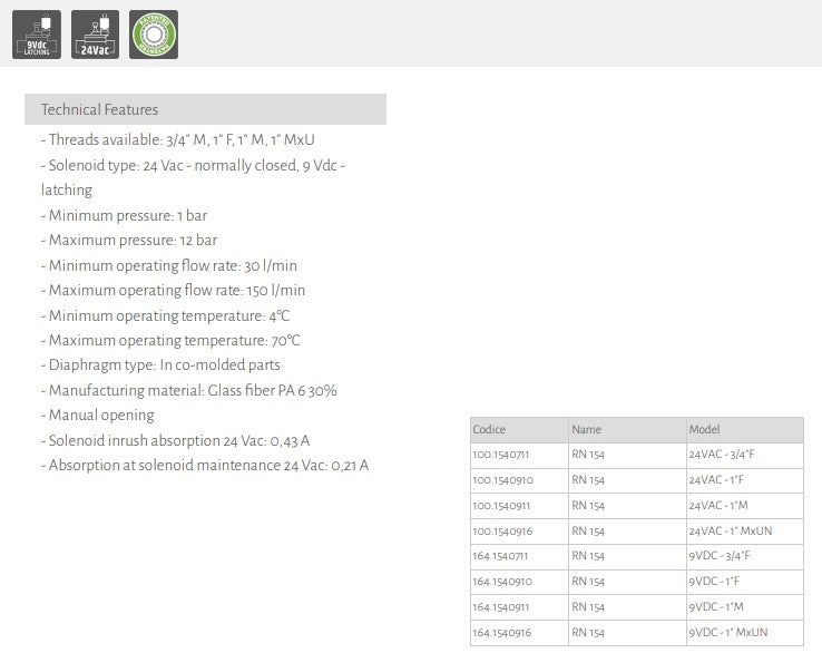 Rain RN 154 AC 25mm Male x Union Irrigation Solenoid Valve with Flow Control