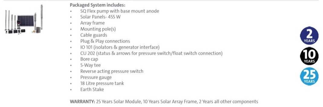 Grundfos SQF 5A-7N 4" Submersible Solar Centrifugal Bore Pump for Shallow Head/High Flow Kit Complete with Panels (Max 150LPM/500kPa)