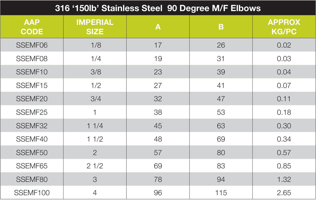 Stainless Steel 316 BSP Threaded Elbow - Male x Female