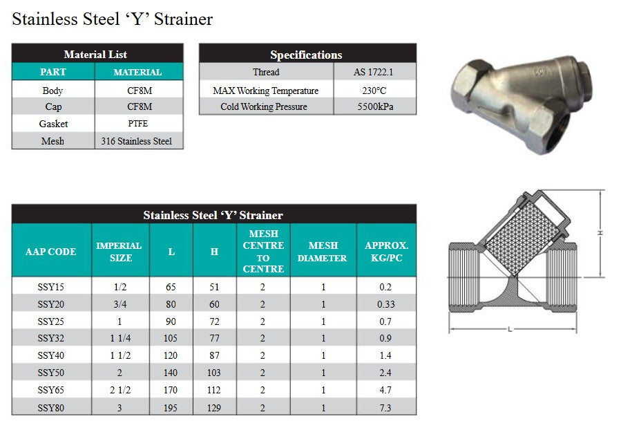 316ss Stainless Steel Y-Strainer (15mm-80mm) - BSP Threaded